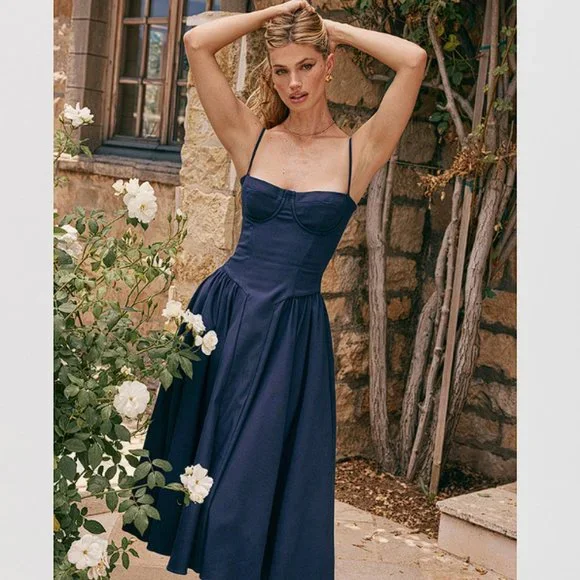 HOUSE OF CB 'Samaria' French Navy Corset Sundress NWOT - Picture 2 of 10